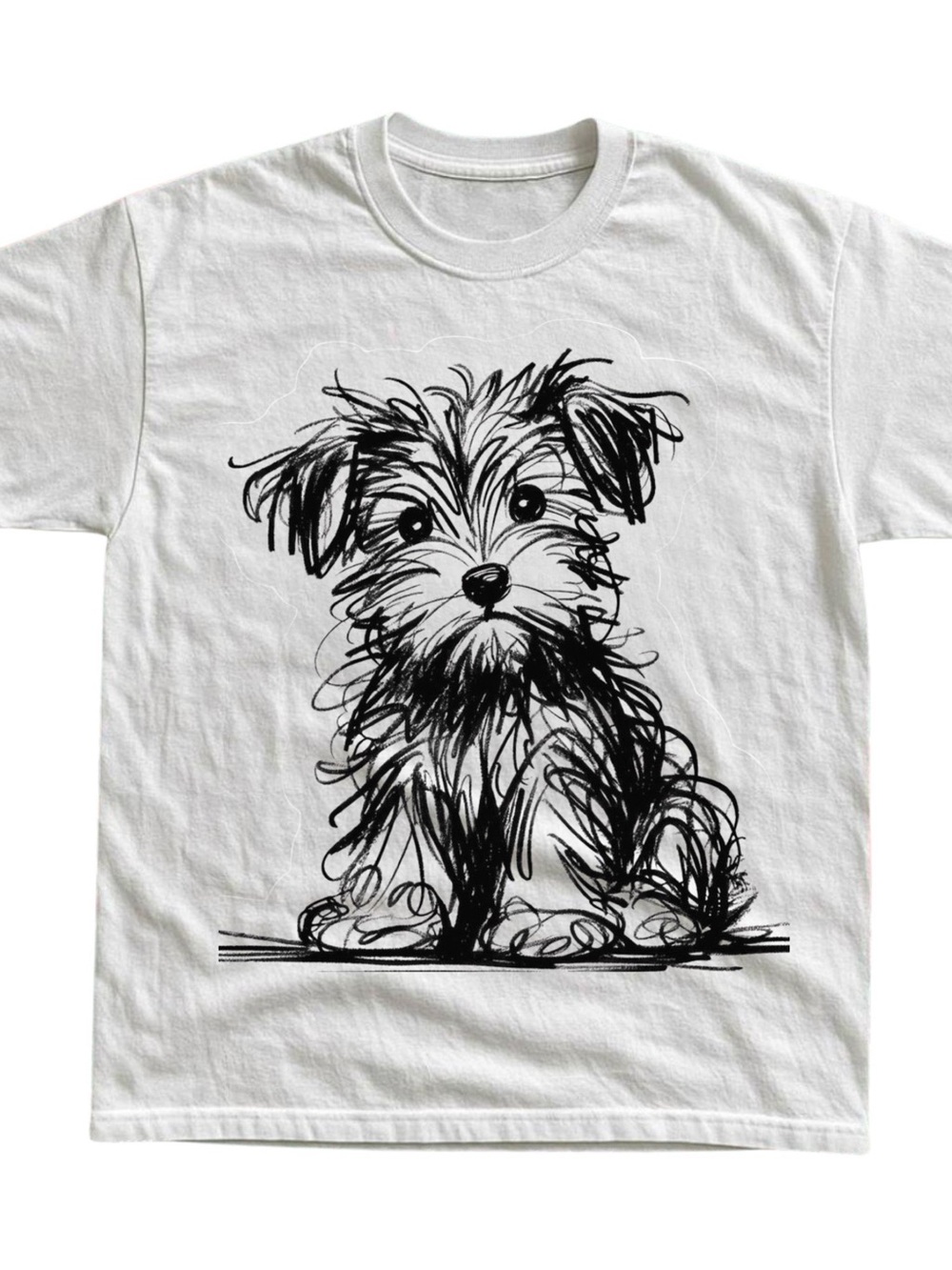 Gildan White Puppy Sketch Dog Tee